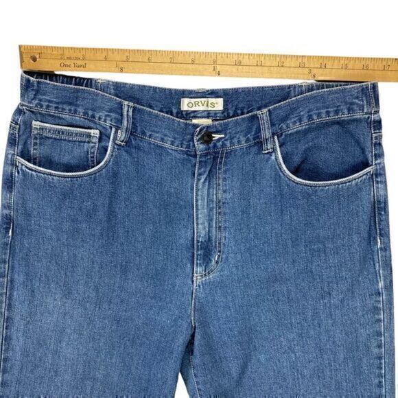 Orvis Capri Jeans Womens Sz 12 Blue Medium Wash Crop 5 Pocket Denim Button Ankle - Picture 10 of 15